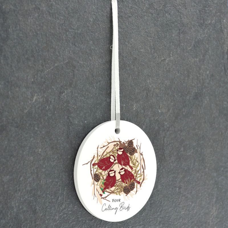 Carley 12 Days 4 Calling Birds Circle Shaped Ceramic Ornament