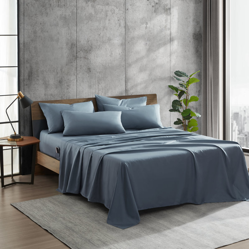 Kenneth Cole Solution Recyled Polyester Solid Bonus Sheet Set, King Fitted Sheet + Flat Sheet + 2 King Pillow, Blue