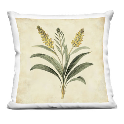 Vintage Yellow Wheat Illustration Decorative Printed Throw Pillow, design by Petal Prints Design