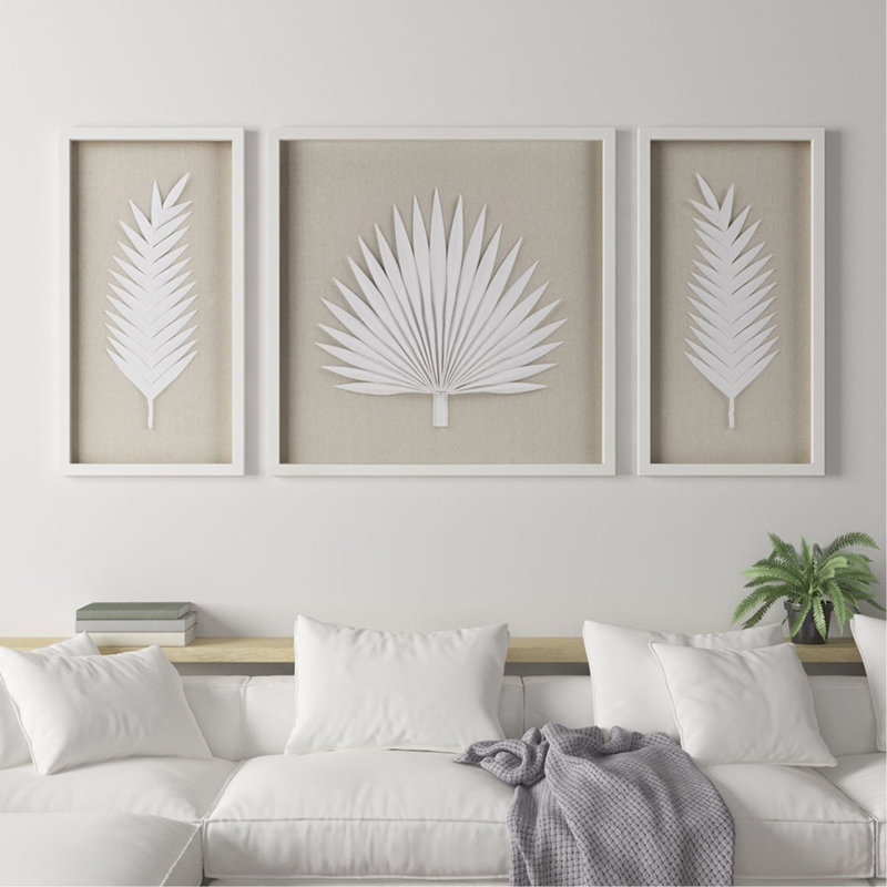 Ensemble de 3 décorations murales encadrées avec feuilles de palmier encadrées