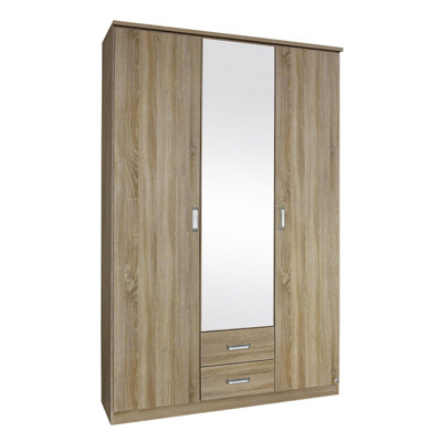 Gandra 3 Hinged Door Wardrobe 136 cm 3 Door Oak Sonoma 2 Drawer, Mirror INCL. Delivery and Assembly
