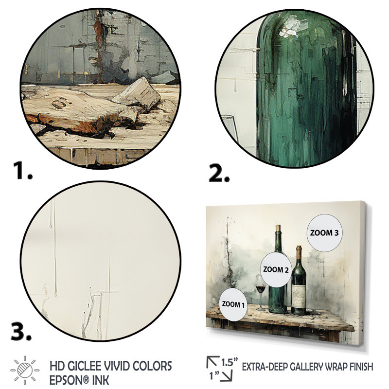 Vert minimaliste bouteilles de vin Silhouette IV - art mural vin, H 34 po x l 44 po x P 1,5 po, Cadre de coin blanc fermé