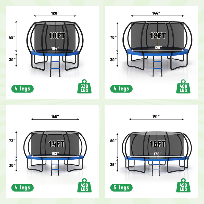 Trampoline récréatif pour enfants 10 pi avec enceinte de sécurité - intérieur et extérieur - bleu, Bleu