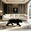 Table basse noire avec sculpture de panthère floquée, plateau ovale en verre trempé ambré, table basse Art Decor pour le salon-63115971