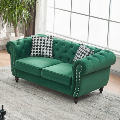 Canapé Chesterfield en velours avec accoudoirs arrondis et clous décoratifs, canapé 2 places de style moderne du milieu du siècle, idéal pour le salon.