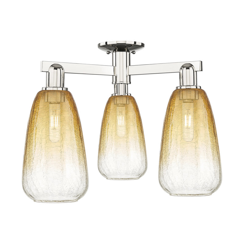 Plafonnier semi-encastré 3 lumières Jacquette, Ambre, Nickel poli