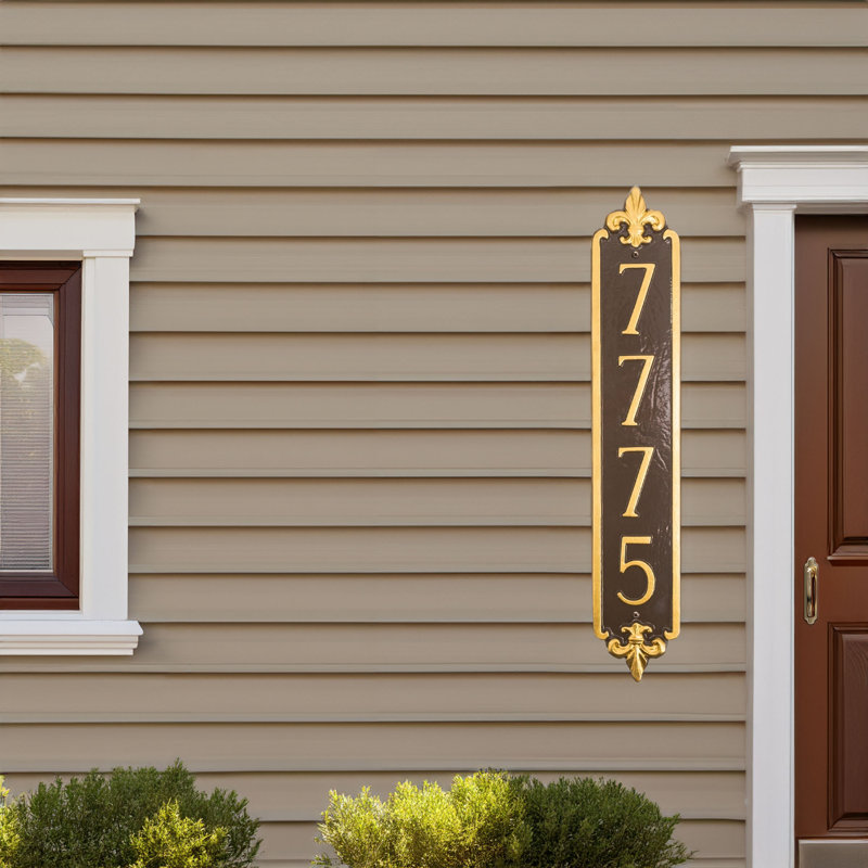 Fleur de Lis 4-Line Wall Address Plaque, Black / Silver
