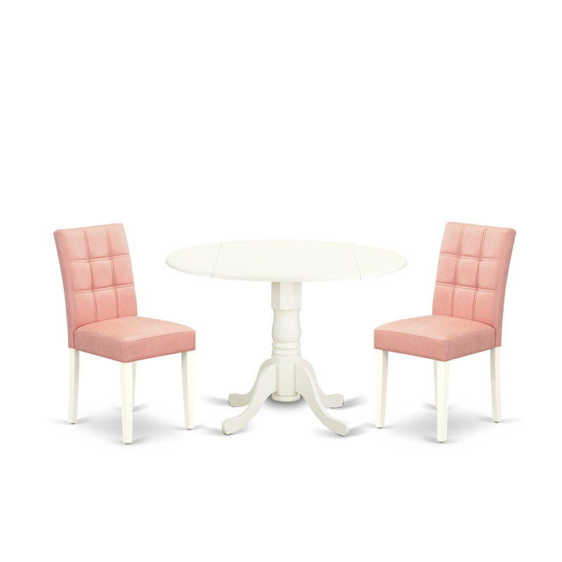 3 Piece Dining Table Set consists A Dinner Table and 2 Beige Red Polyester Fabric Parson Kitchen Chairs with Stylish Back- Linen White Finish