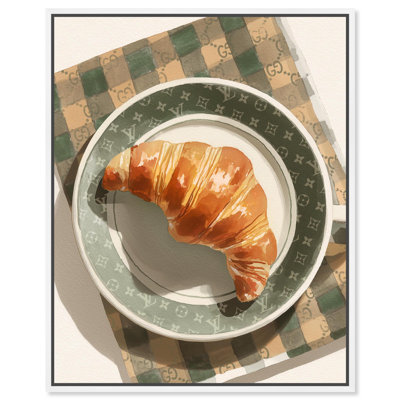Glam Breakfast Croissant Canvas Print Modern Coastal Art by Art Remedy, White Frame, 16 x 20