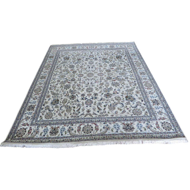 8 x 10'2 Hand Knotted Ivory Fine Nain With Silk Oriental Rug G14808