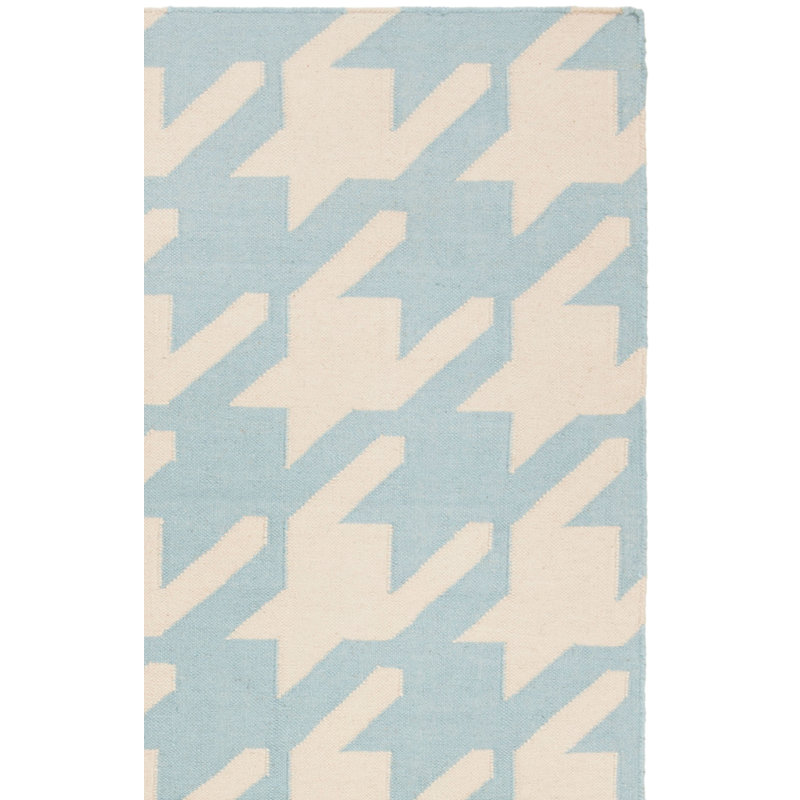 Tapis bleu clair / ivoire en laine tissé à la main et à pied-de-poule Mccall, Rectangle 8 pi x 10 pi
