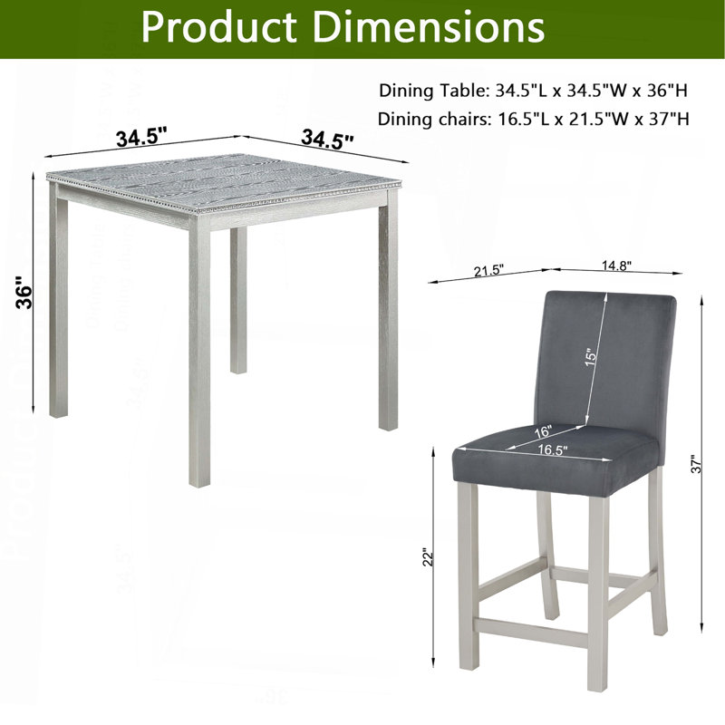Ensemble de table de salle à manger en bois 5 pièces, ensemble de table de cuisine avec table carrée et 4 chaises rembourrées, table de salle à manger en bois avec décoration en cristal et ensemble de chaises pour la cuisine, la salle à manger