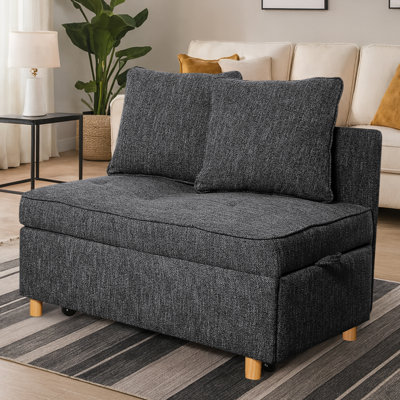 Canapé-lit en lin convertible 4-en-1 Adda de 71 po Adda, fauteuil en lin pour petit espace, canapé-lit futon avec 2 coussins décoratifs pour le salon, fauteuil inclinable simple avec 5 dossiers réglables pour la chambre à coucher