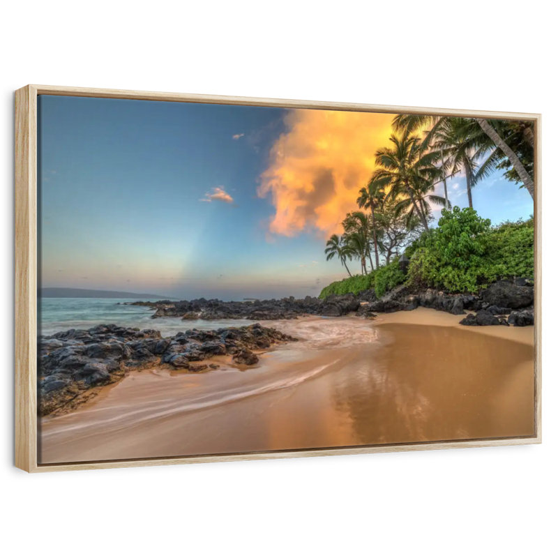 Lever de soleil Secret Cove, 19 po x 13 po, Cadre flottant en bois naturel