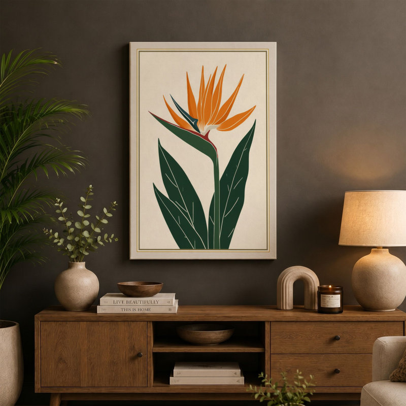 Bird of Paradise Botanical - Wrapped Canvas, 24x16 - 61.0 x 40.6 cm, Terracotta Border