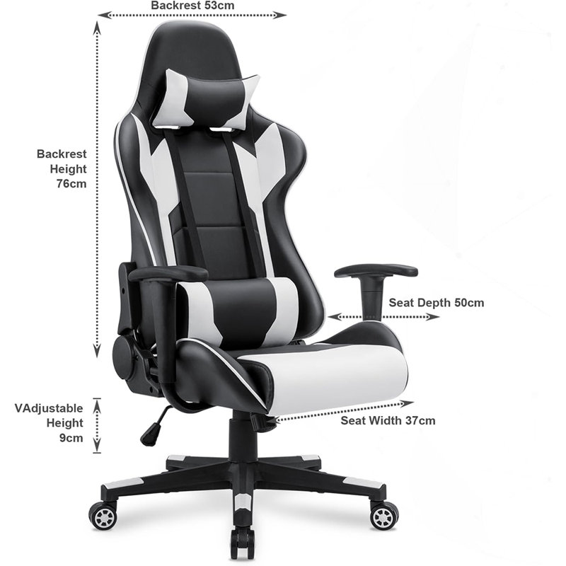 Inbox Zero Adjustable Reclining Leather Swiveling PC & Racing Game Chair, White