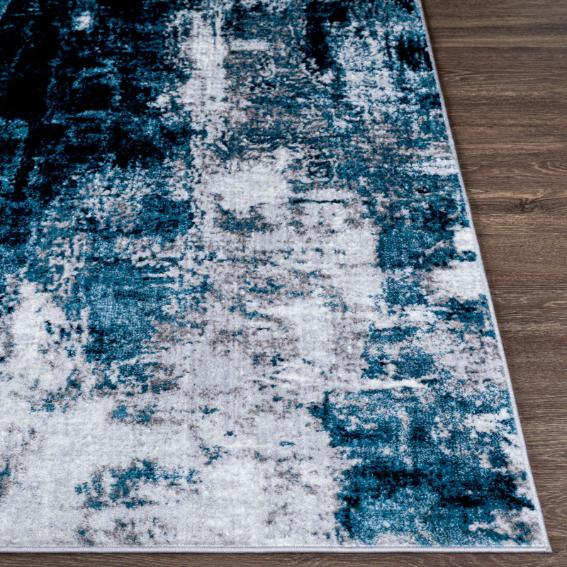 Blue Modern Shaggy Rug, Abstract Anti Slip Easy to Clean Rug For Living Room, Dining Room, Bedroom, Kitchen