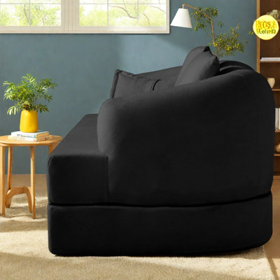 Compression 2 in 1 Foldable Sofas, Black Chenille Modern Compact Home