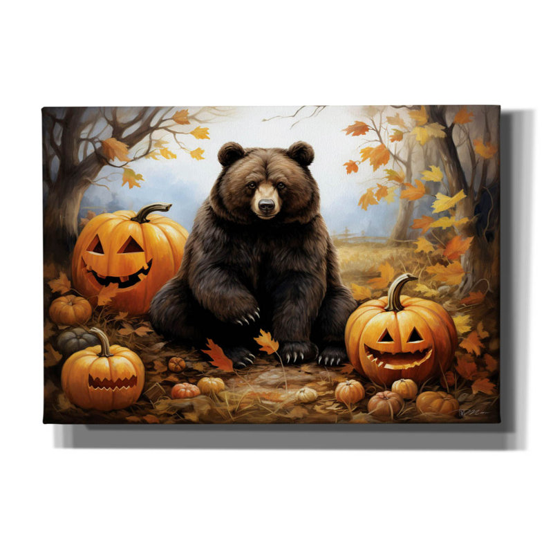 «Halloween Bear and Pumpkins» par Momart, art mural sur toile, H 18 po x l 26 po x P 0,75 po