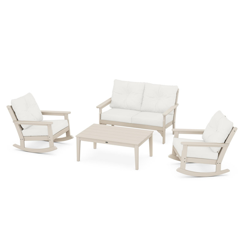 Vineyard 4-Piece Deep Seating Rocking Chair Set, Sand, Natural Linen