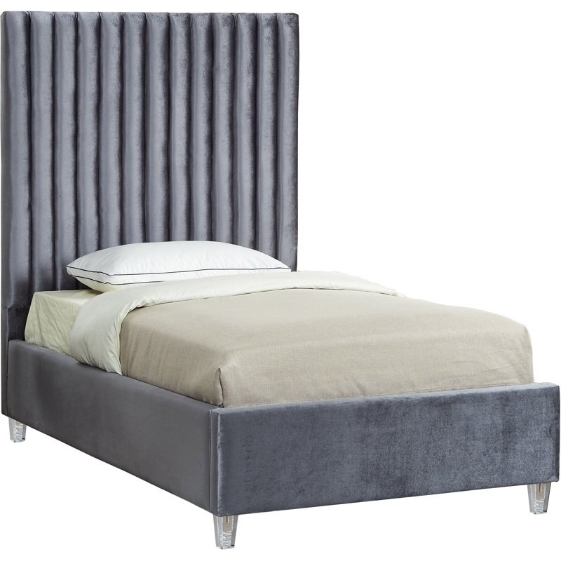 Upholstered Platform Bed, Grey Velvet, Twin