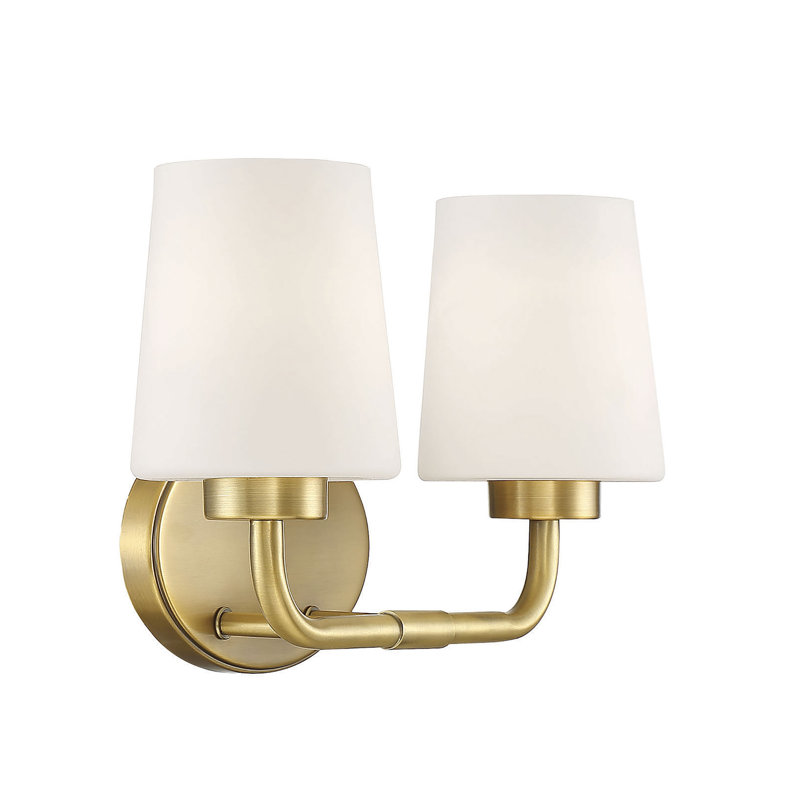 Lark Kline Heritage Brass 2-Light Dimmable Vanity with Etched Opal Shades