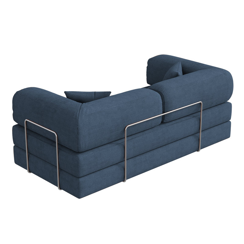 Sicilia Boneless 78.7" Corduroy Convertible Sofa Bed, Blue