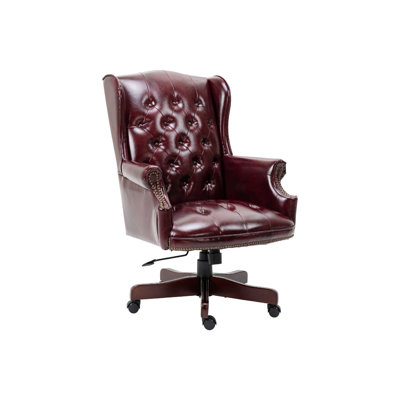 Ergonomic High Back Burgundy Pu Leather Executive Chair, 330Lbs Weight Capacity Thick Padded Swivel Desk Chair, Smooth Rolling Caster Wheel Office Chair For Home Office Workspace Business Conference Room