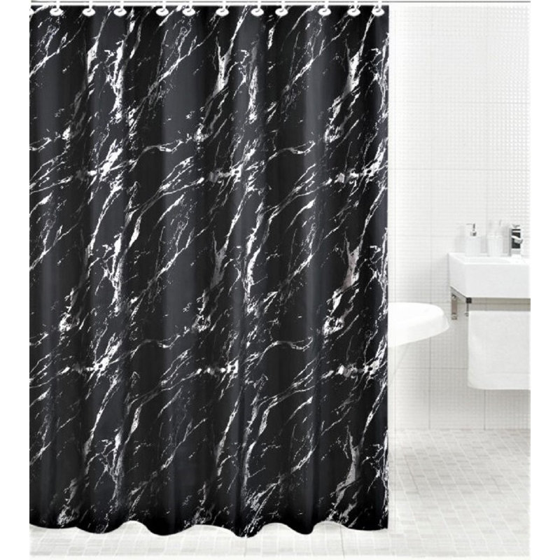 Rideau de douche en polyester à imprimé marbre argenté (gris), Noir