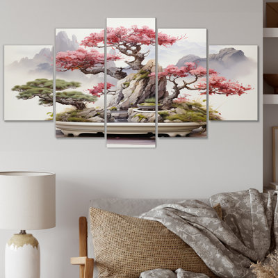 Art asiatique, bonsaï sagesse sur métal, impression 5 pièces