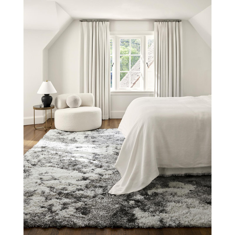 Dittman Machine Woven Abstract Shag Gray Area Rug, Rectangle 6'7" x 9'