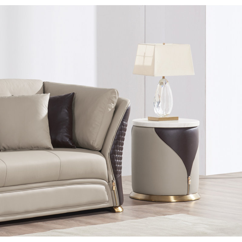 End Table, Beige/Chocolate