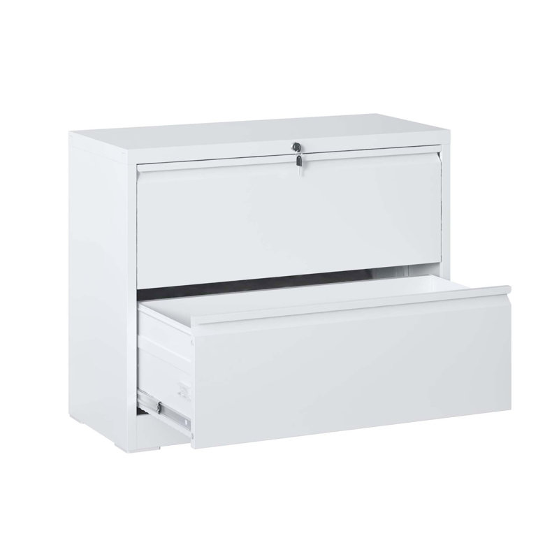 2-Drawer Lateral File Cabinet, White Metal Filing Cabinet with Lock for Office Storage, White