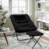 Oversized Folding Upholstered Saucer Chair With Ottoman