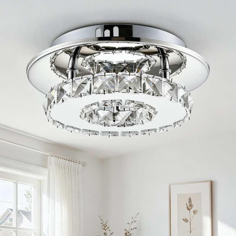 1-Light 7.9" Round Crystal LED Flush Mount Ceiling Light