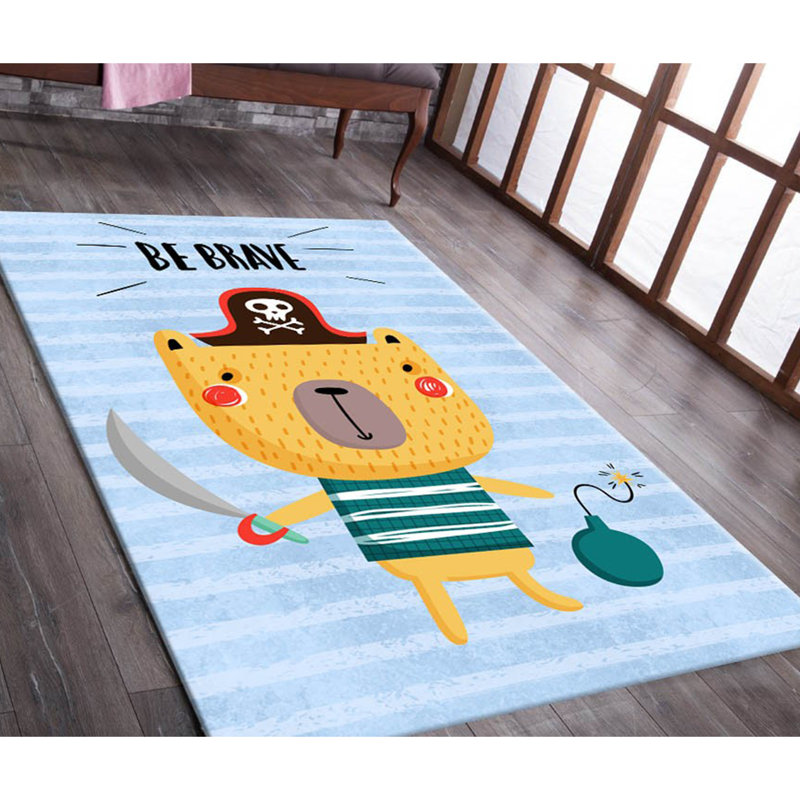 Tapis rectangulaire tissé à la machine en polyester bleu / jaune, Rectangle 4 pi 11 po x 7 pi 7 po