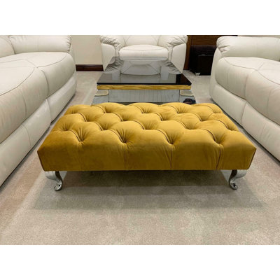 Soft Plush Fabric Chesterfield Footrest & Coffee Table With Chrome Feet 