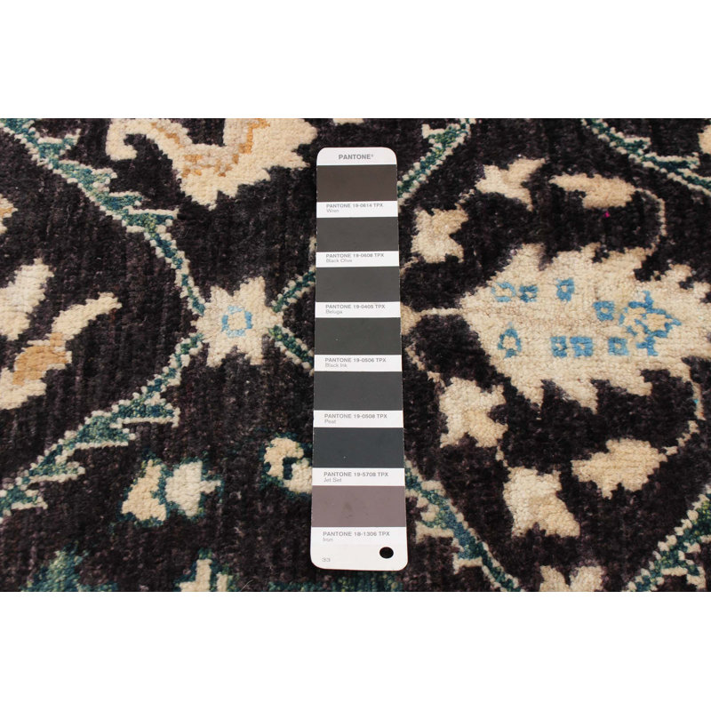 Tapis noir / bleu / ivoire / brun clair en laine noué à la main Peshawar Oushak