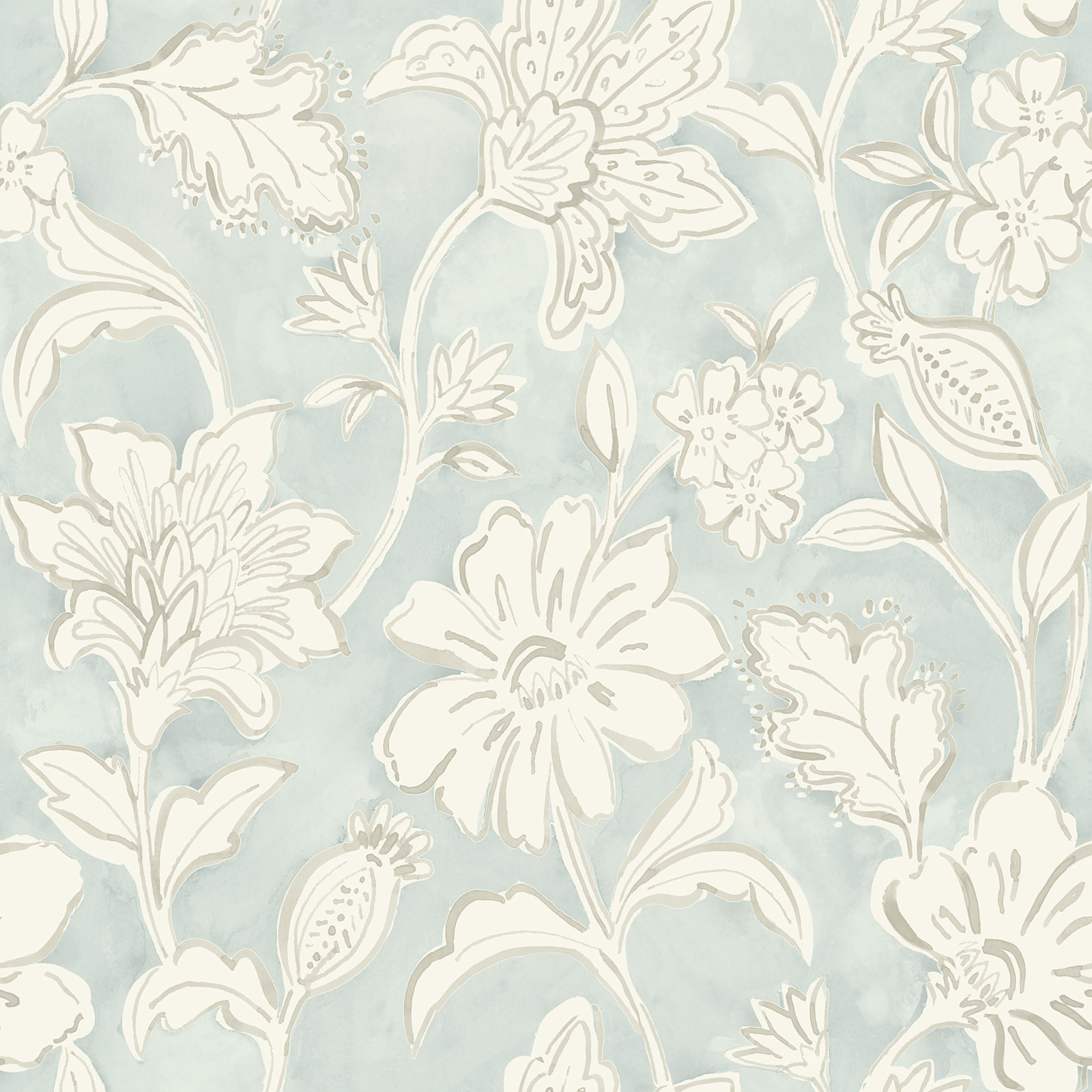 Chelsea Floral Wallpaper, Aqua