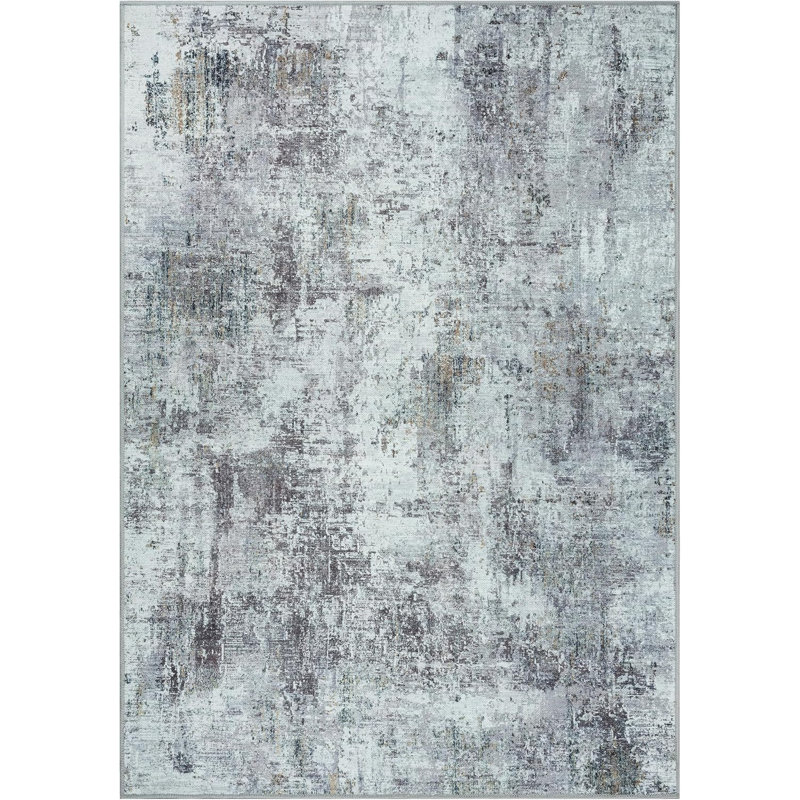 Tapis gris contemporain tissé à plat résistant aux taches et résistant aux taches GLN Rugs, Rectangle 5 pi x 7 pi