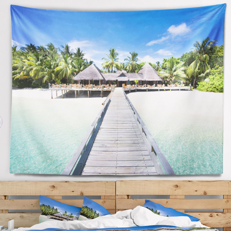 Tapisserie paysage paysage avec cocotiers, H 32 po x l 39 po