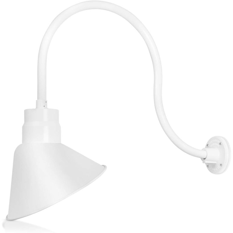 12in. Satin Black Angle Shade Gooseneck Sign Light Fixture with 24in. Long Extension Arm - Wall Sconce Farmhouse, Vintage, Antique Style - UL Listed - 9W 900lm A19 LED Bulb (5000K Cool White)
