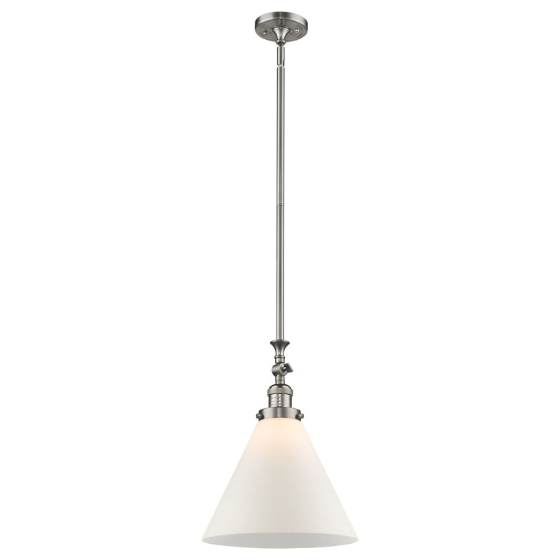 1 - Light Single Pendant, Brushed Satin Nickel, Matte White Cased, 6 Watt Vinage LED Bulb