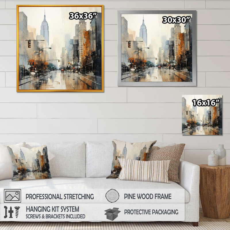 «Beige gratte-ciel», reproduction d'art, Cadre flottant noir, H 36 po x l 36 po x P 1,5 po