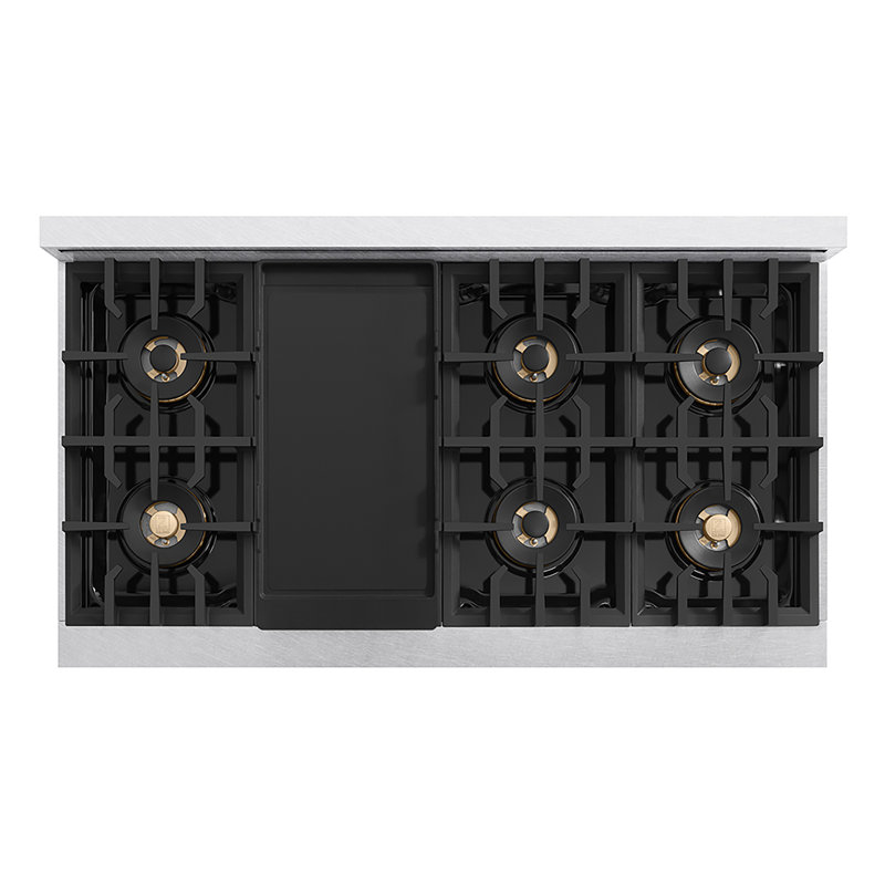ZLINE Autograph 48 in. Satin Steel Classic Rangetop with 8 DuoPro Burners and Black Accents, Polished Gold