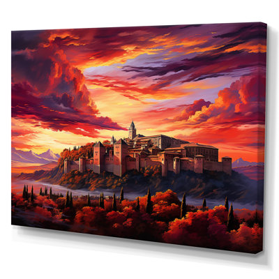 Spain Sunset Over The Alhambra I - Landscapes Canvas Art Print