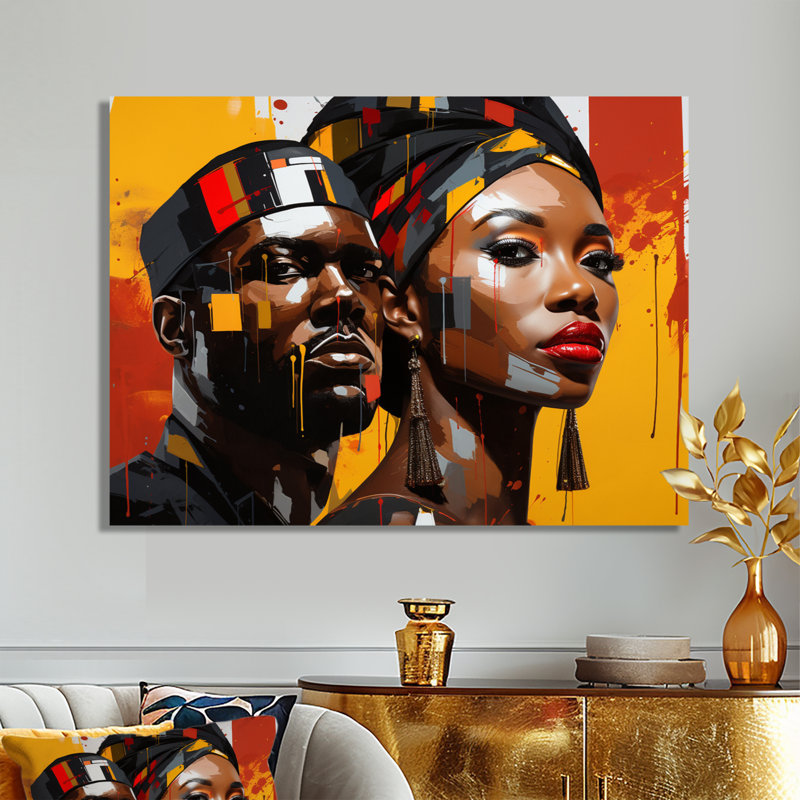 Gracieux couple afro-américain Royal Attitude - Couple, art mural, Toile tendue, H 34 po x l 44 po x P 1,5 po