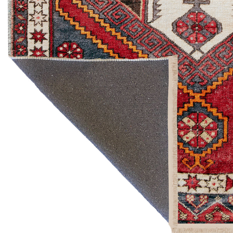 Tapis décoratif rétro à motif bleu et rouge, Rectangle 3 pi 9,81 po x 4 pi 11,06 po