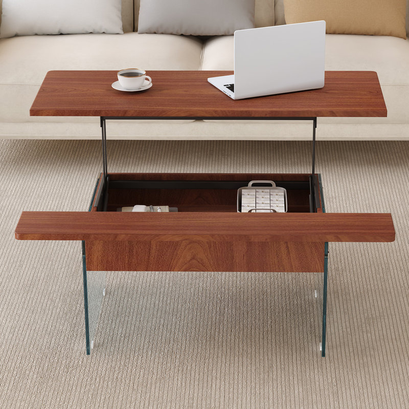 Table basse multifonctionnelle à plateau relevable - Autocollant grain, Brun