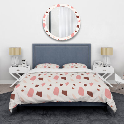 Ensemble de housse de couette rose et brun Terrazzo II - Mid-Century moderne - Polyester microfibre
